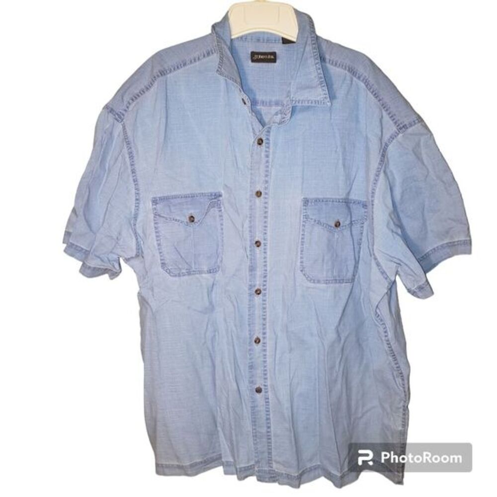 St Johns Bay Men XXL SS Denim Button Down Shirt‎ Lightweight Blue Chambray Y2K